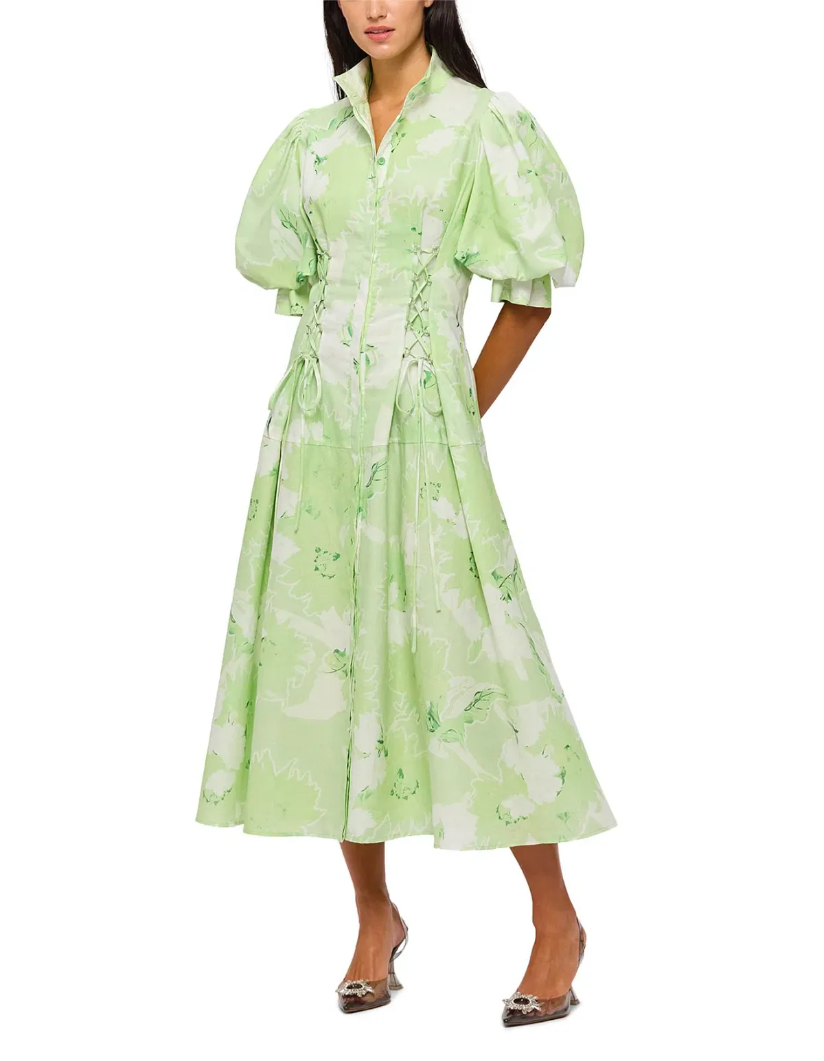 Leo Lin Anneke Drawstring Midi Dress Green Size 12 - Image 3
