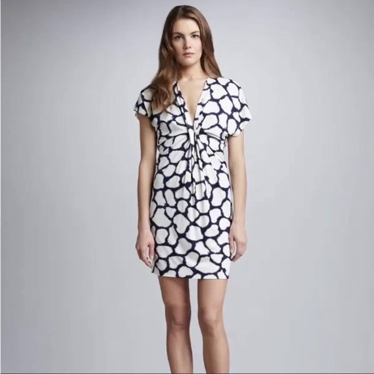 Diane Von Furstenberg Natalie Silk Twist Front Mini Dress Print Size 8 for rent on The Volte - main image