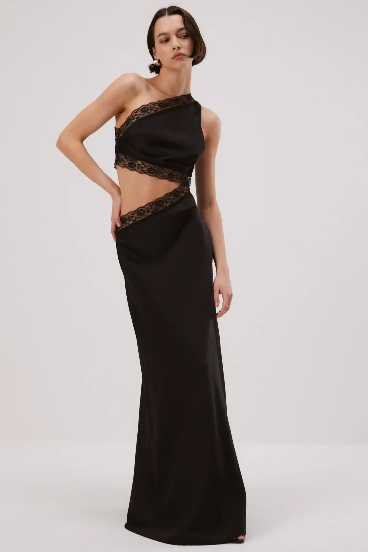 Misha Jillian Satin Gown Black Size 8/S for rent on The Volte - main image