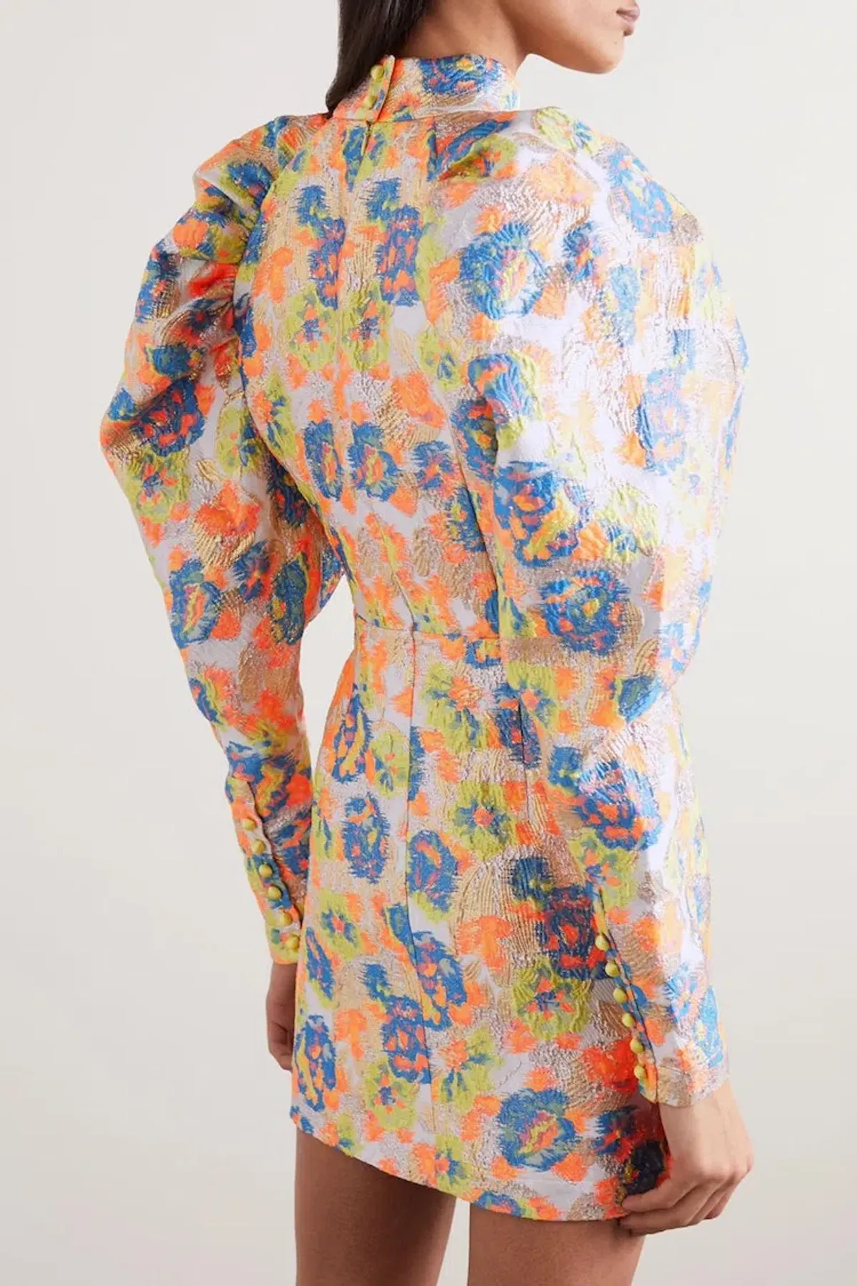 Rotate by Birger Christenson Kim Button Jacquard Mini Dress Metallic Floral Size 10 - Image 3