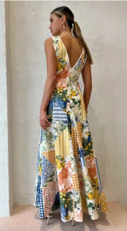 By Nicola Wavy Maxi Dress in Lemon Patchwork Print Size 6 for rent on The Volte - image 5