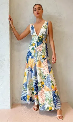 By Nicola Wavy Maxi Dress in Lemon Patchwork Print Size 6 for rent on The Volte - image 4