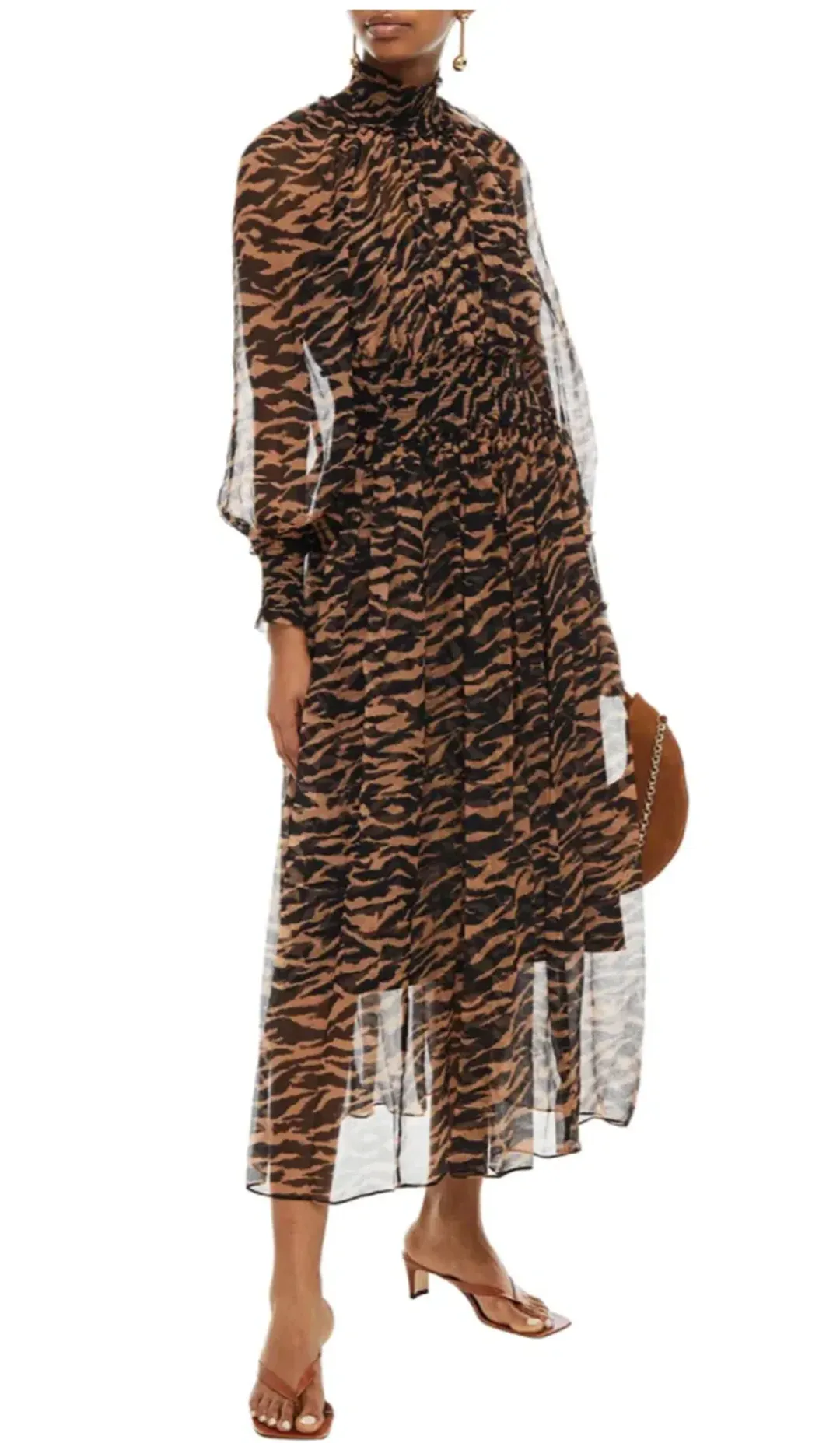 Zimmermann Wavelength Shirred Midi Dress Animal Print Size 0/ AU 8 for rent on The Volte - main image
