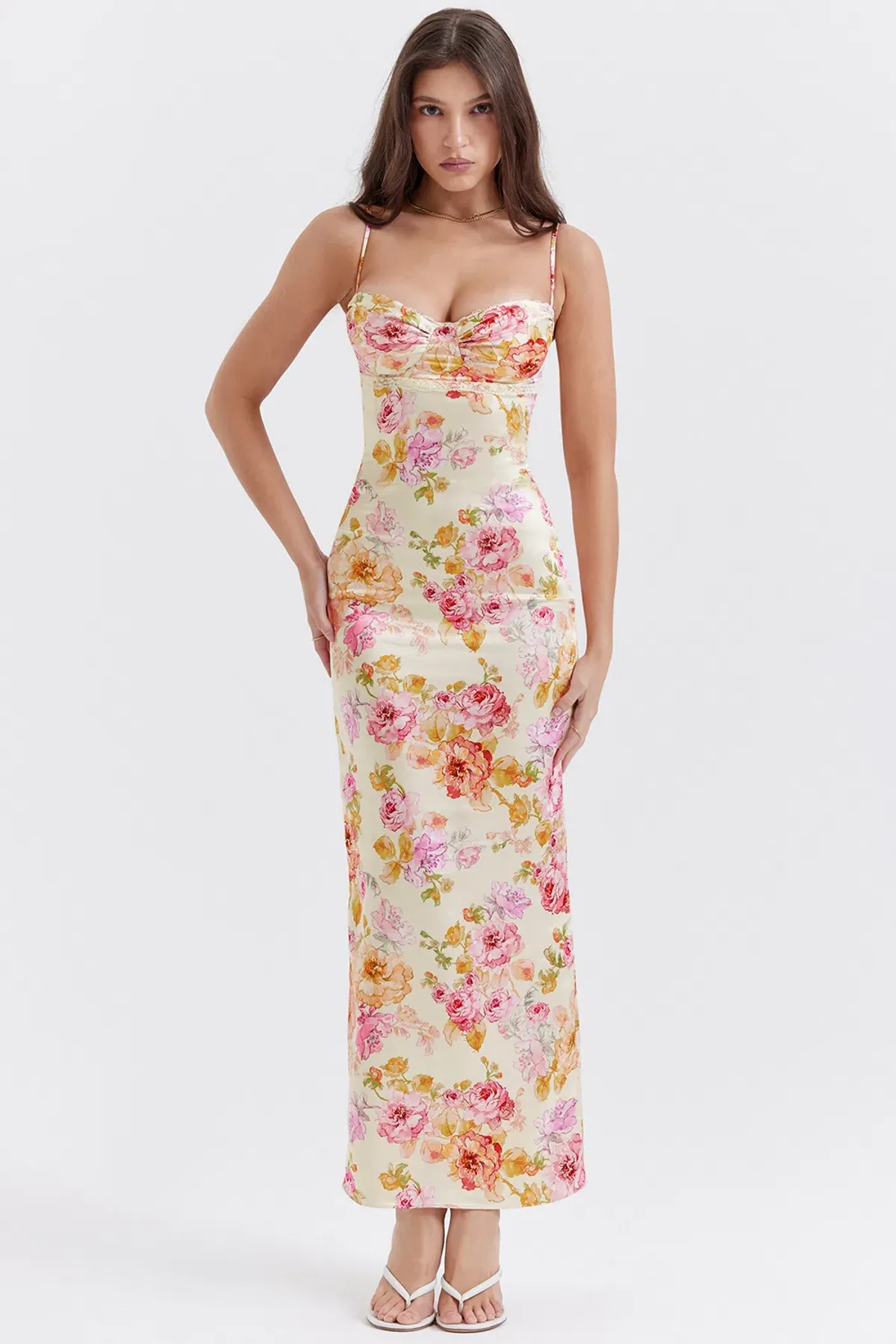House of CB Josefina Ivory Floral Satin Maxi Dress in XS / Au 6 - Image 5