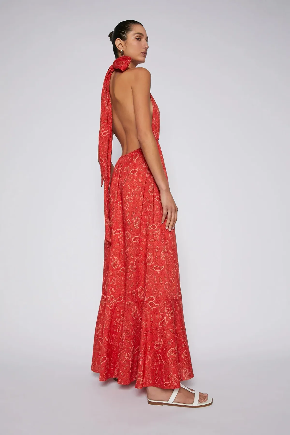 Scanlan Theodore Cotton Paisley Halter Dress Red Size AU 8 - Image 2