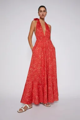 Scanlan Theodore Cotton Paisley Halter Dress Red Size AU 8 for rent on The Volte - image 1