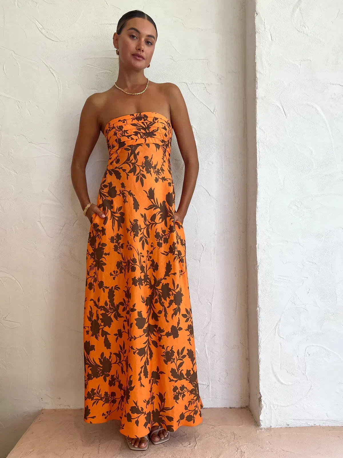 Shona Joy Uli Maxi Dress Papaya/Cacao Size 8 - Image 1