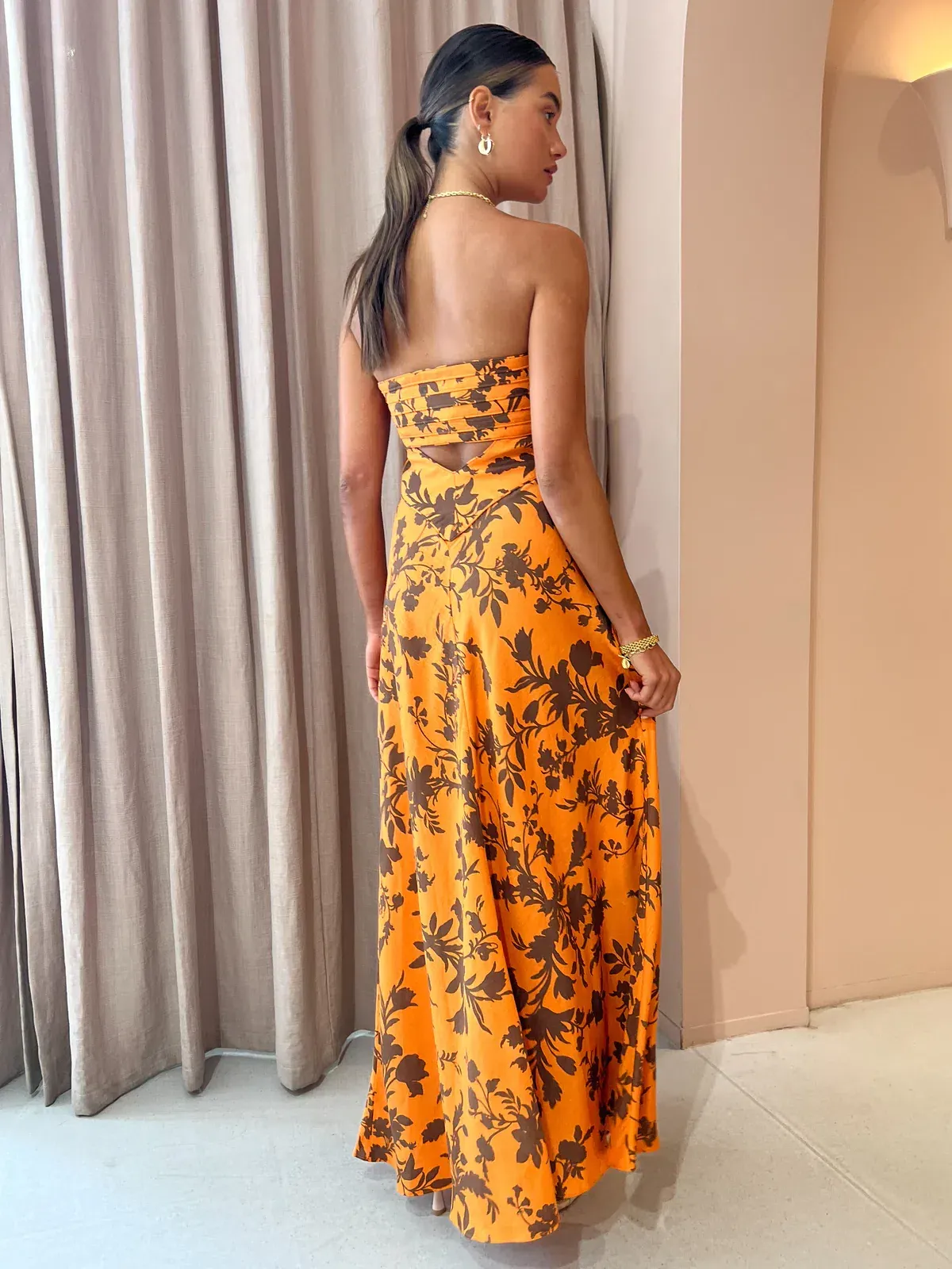 Shona Joy Uli Maxi Dress Papaya/Cacao Size 8 - Image 2