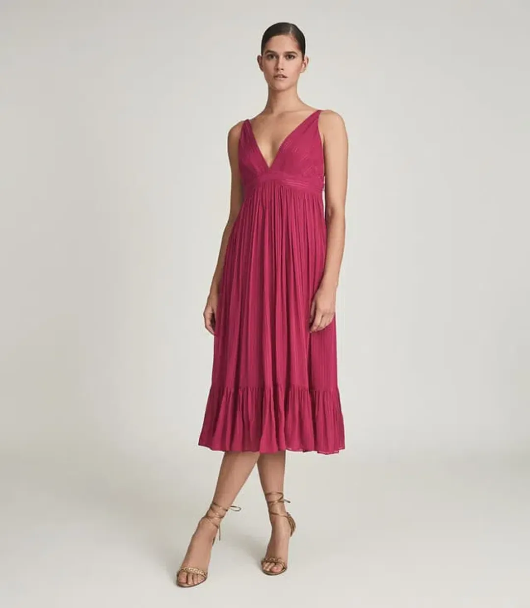 Reiss Women's Marie Textured Fabric Dress Pink Size 10 for rent on The Volte - main image
