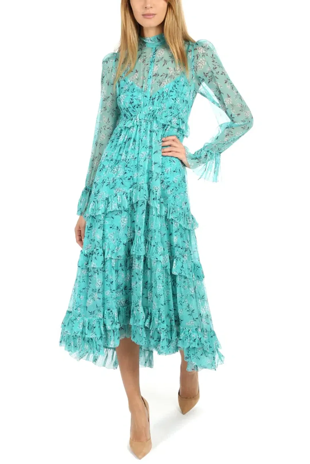 Zimmermann Moncur Gathered Frill Dress Floral Size 0 /AU 8 for rent on The Volte - main image