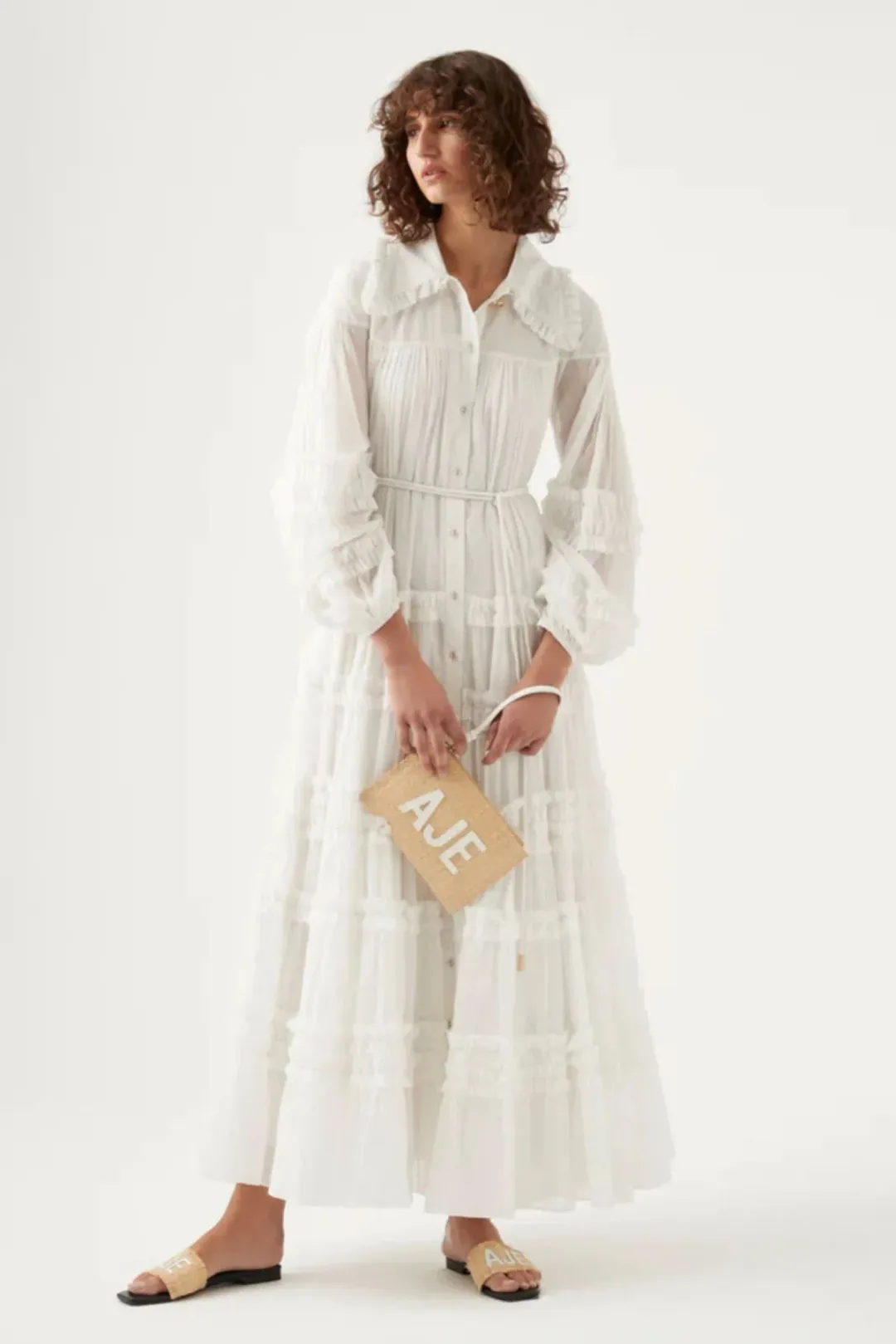 Aje Memento Tiered Maxi Dress In White Size AU 12 for rent on The Volte - main image