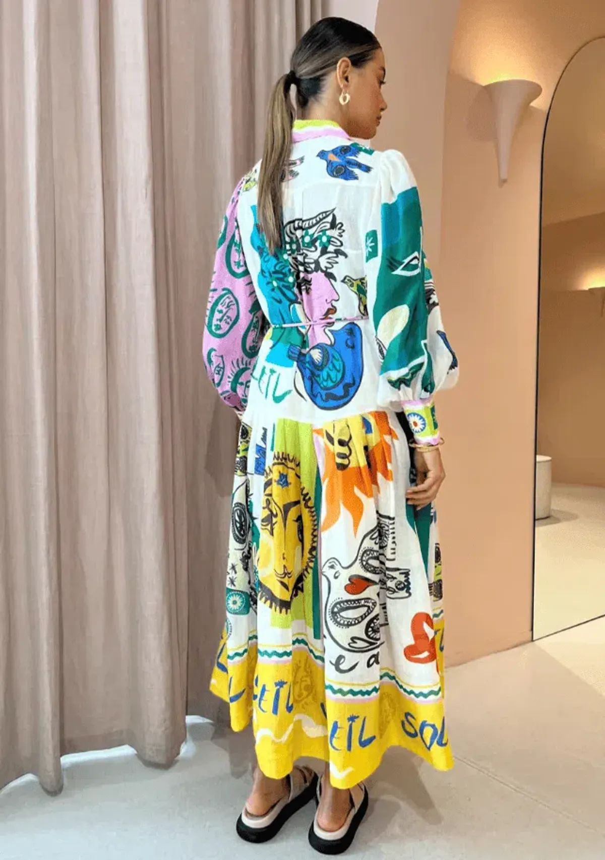 Alemais Soleil Patchwork Shirt Dress Multi Print Size AU 10 - Image 4
