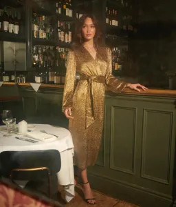 Elle Zeitoune Chase Midi Dress in Gold Size 12 for rent on The Volte - image 3