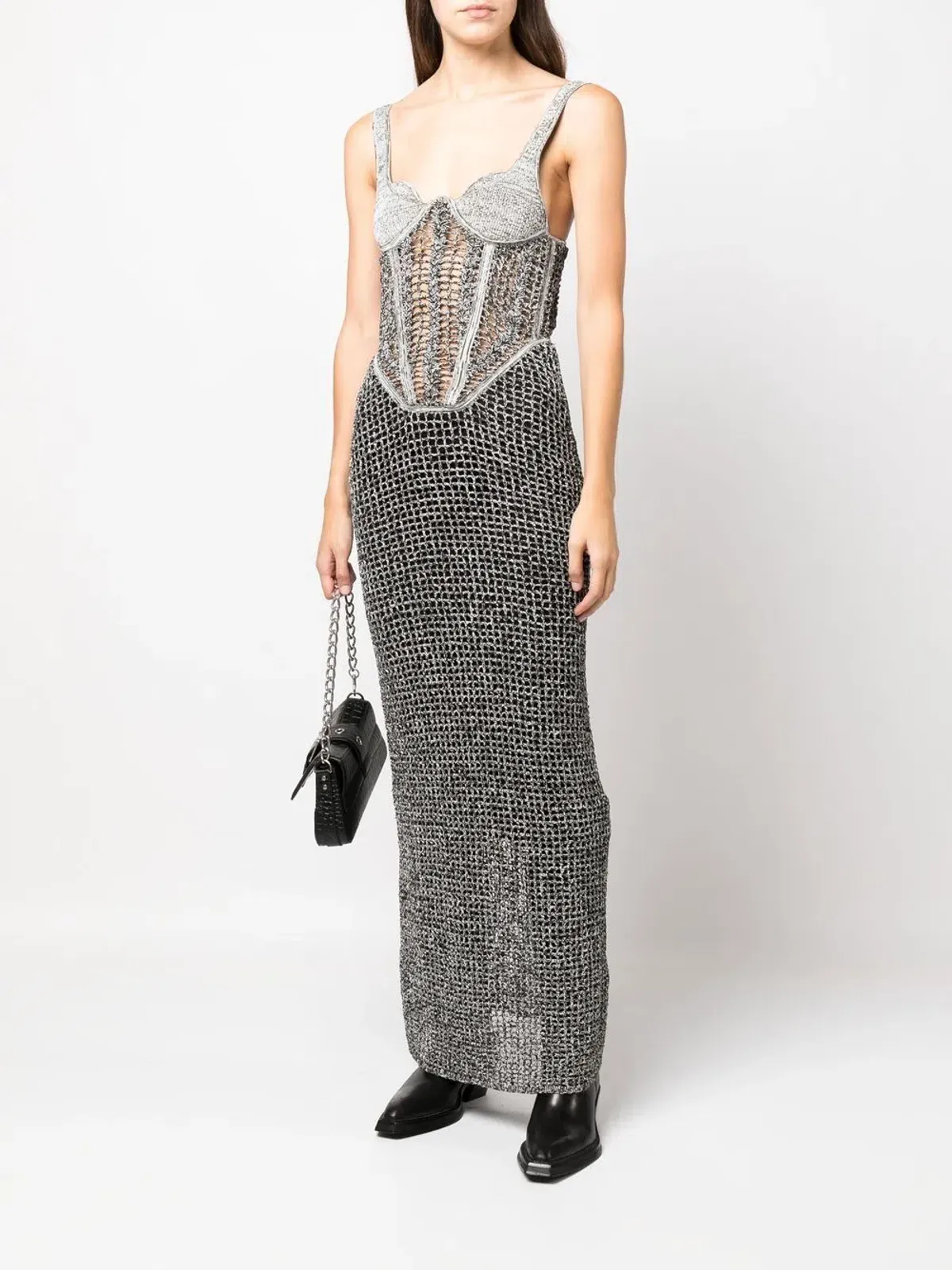 Dion Lee Marled Double Cup Corset Dress in Black Marle Size S / Au 8 - Image 1