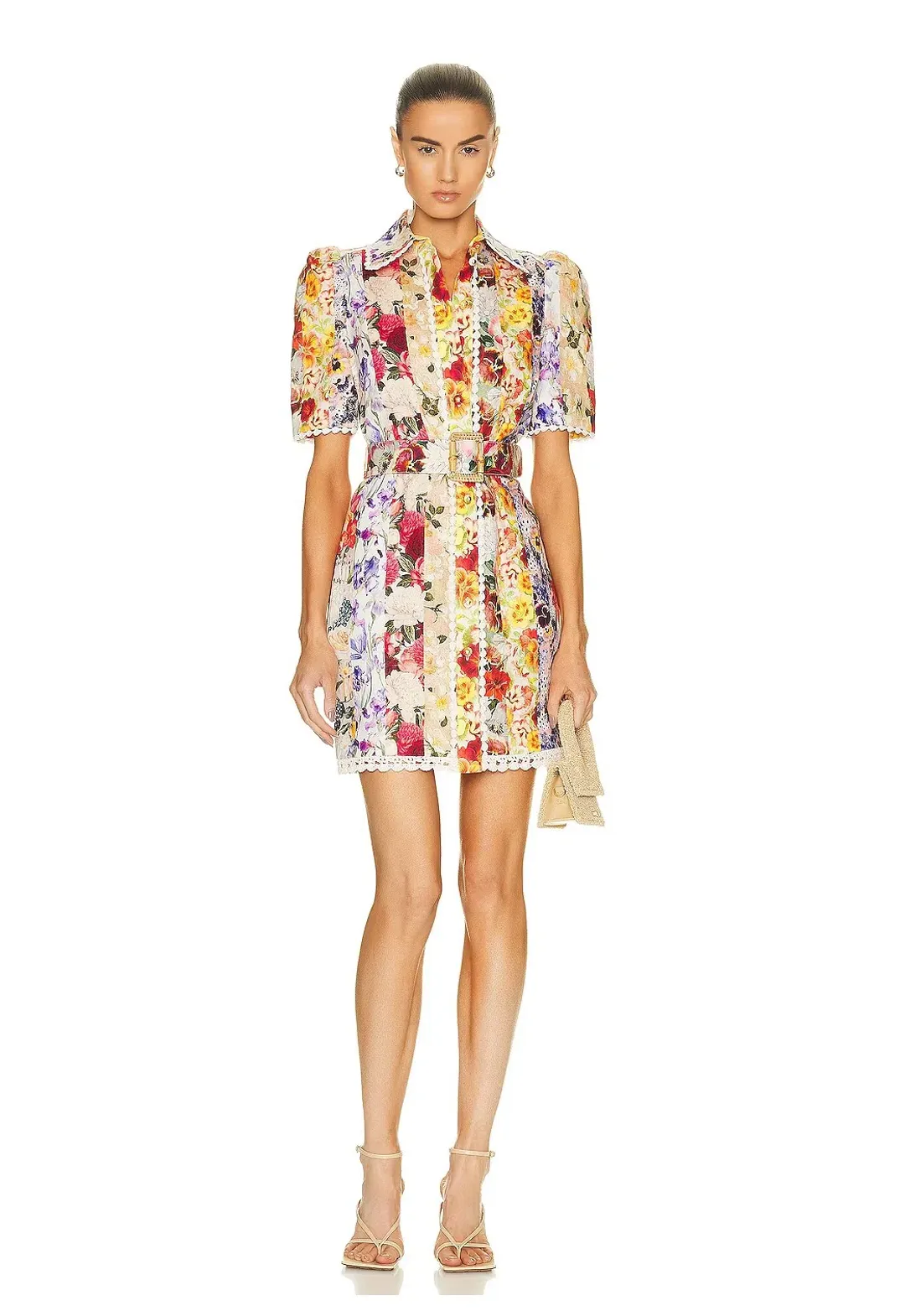 Zimmermann Wonderland Floral Shirt Dress Spliced Stripe Size 2 / Au 12 for rent on The Volte - main image