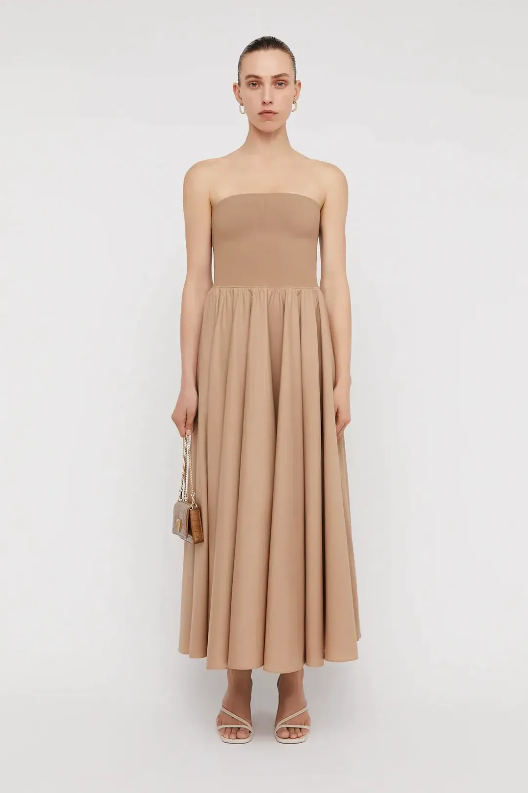 Scanlan Theodore Crepe Knit Cotton Strapless Dress Nude Size 8 for rent on The Volte - main image