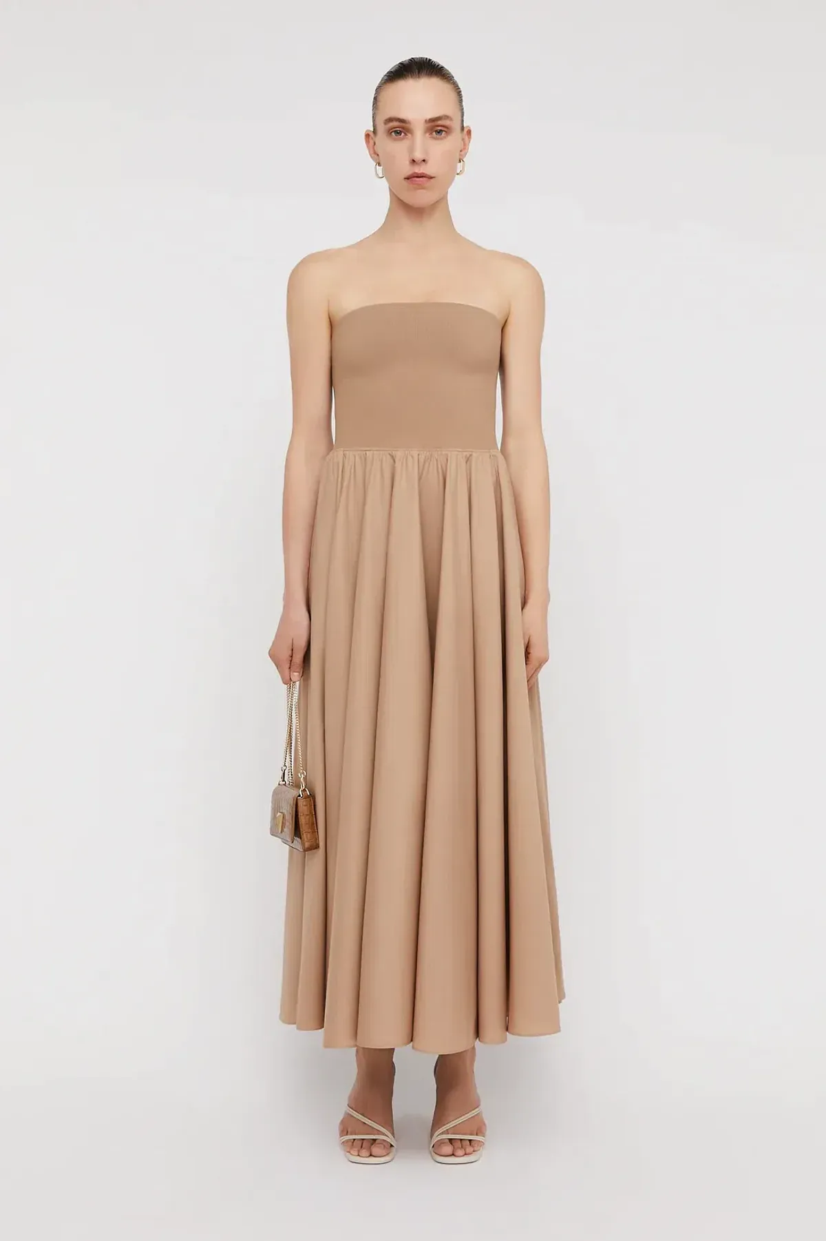 Scanlan Theodore Crepe Knit Cotton Strapless Dress Nude Size 8 - Image 1