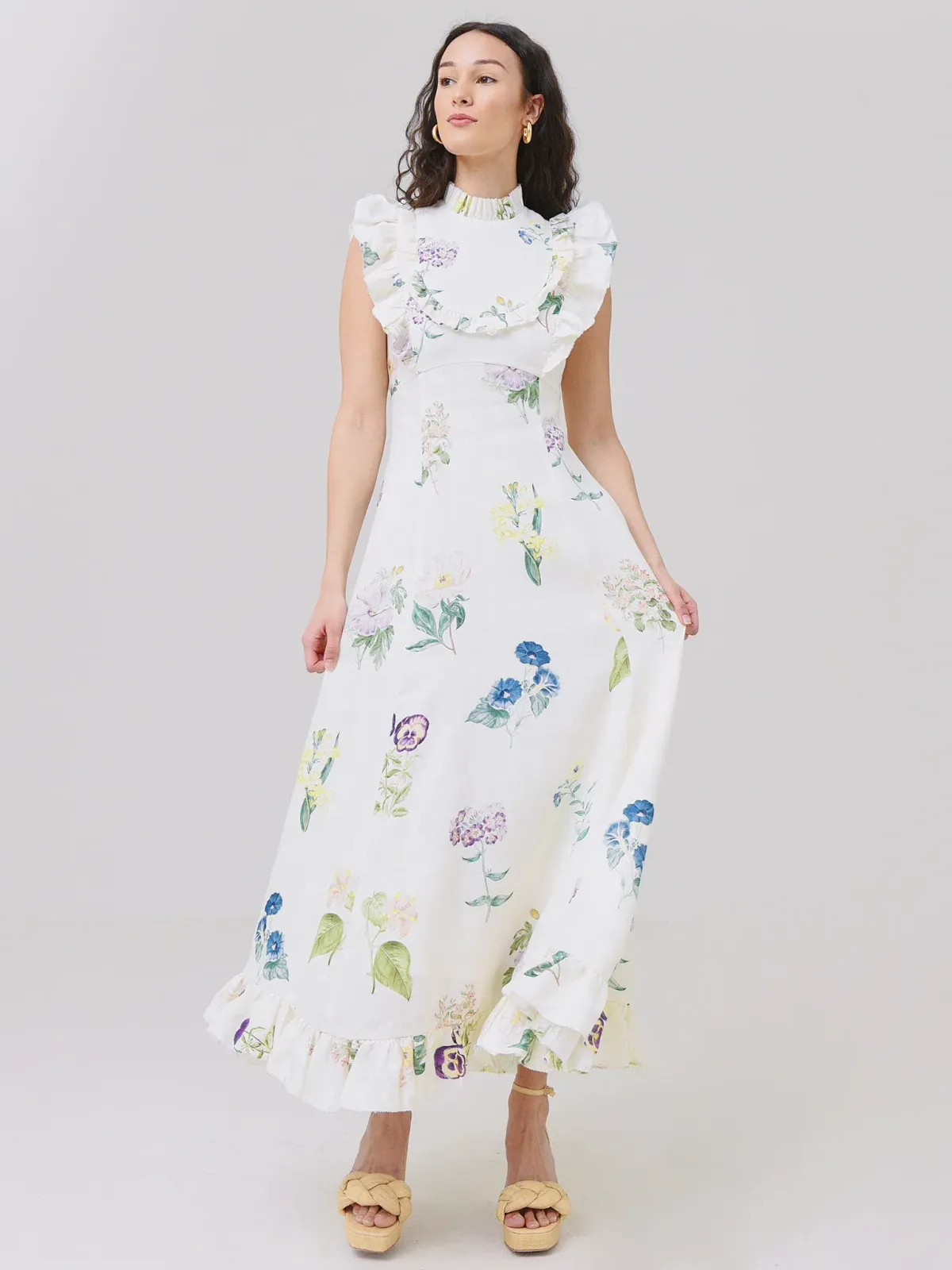 Alemais Jules Floral Midi Maxi Antique Dress White Size 10 - Image 4