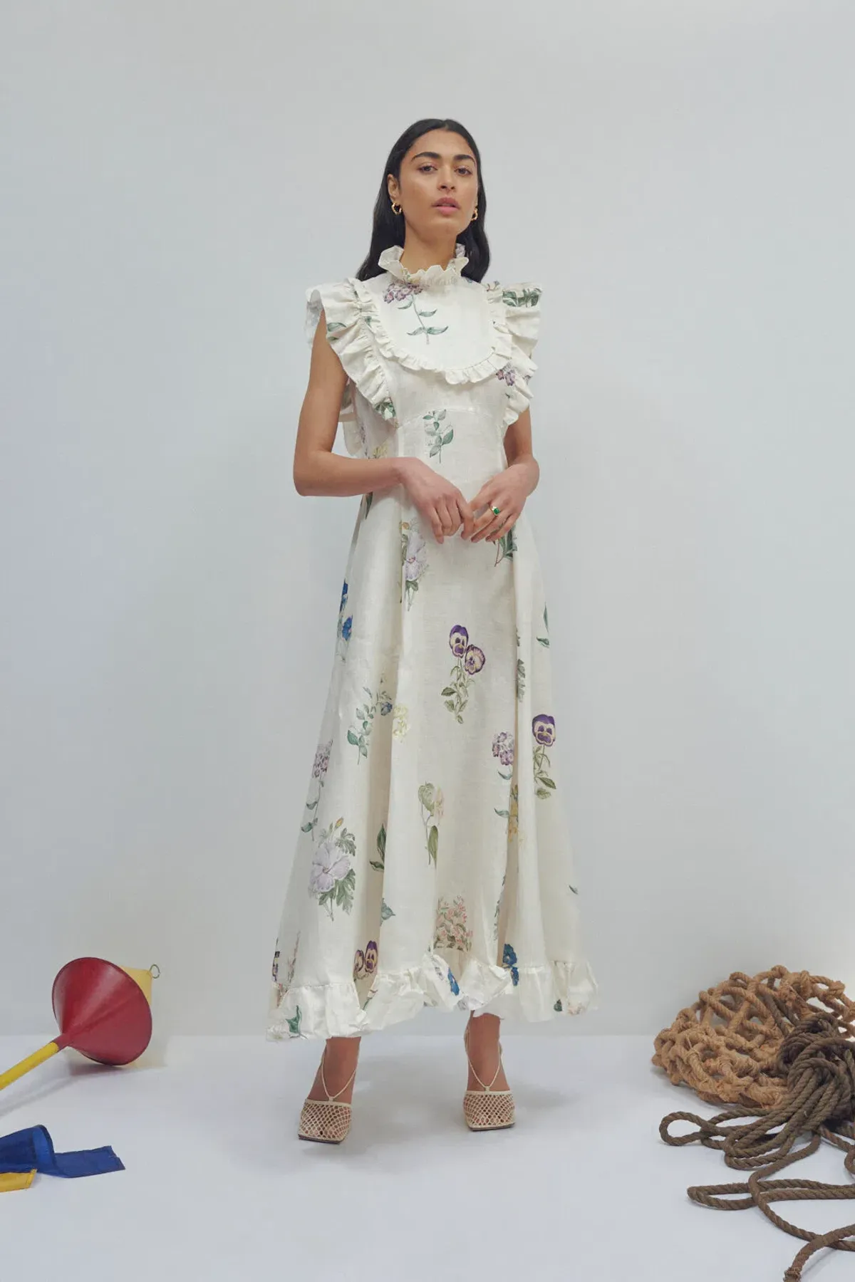 Alemais Jules Floral Midi Maxi Antique Dress White Size 10 - Image 5
