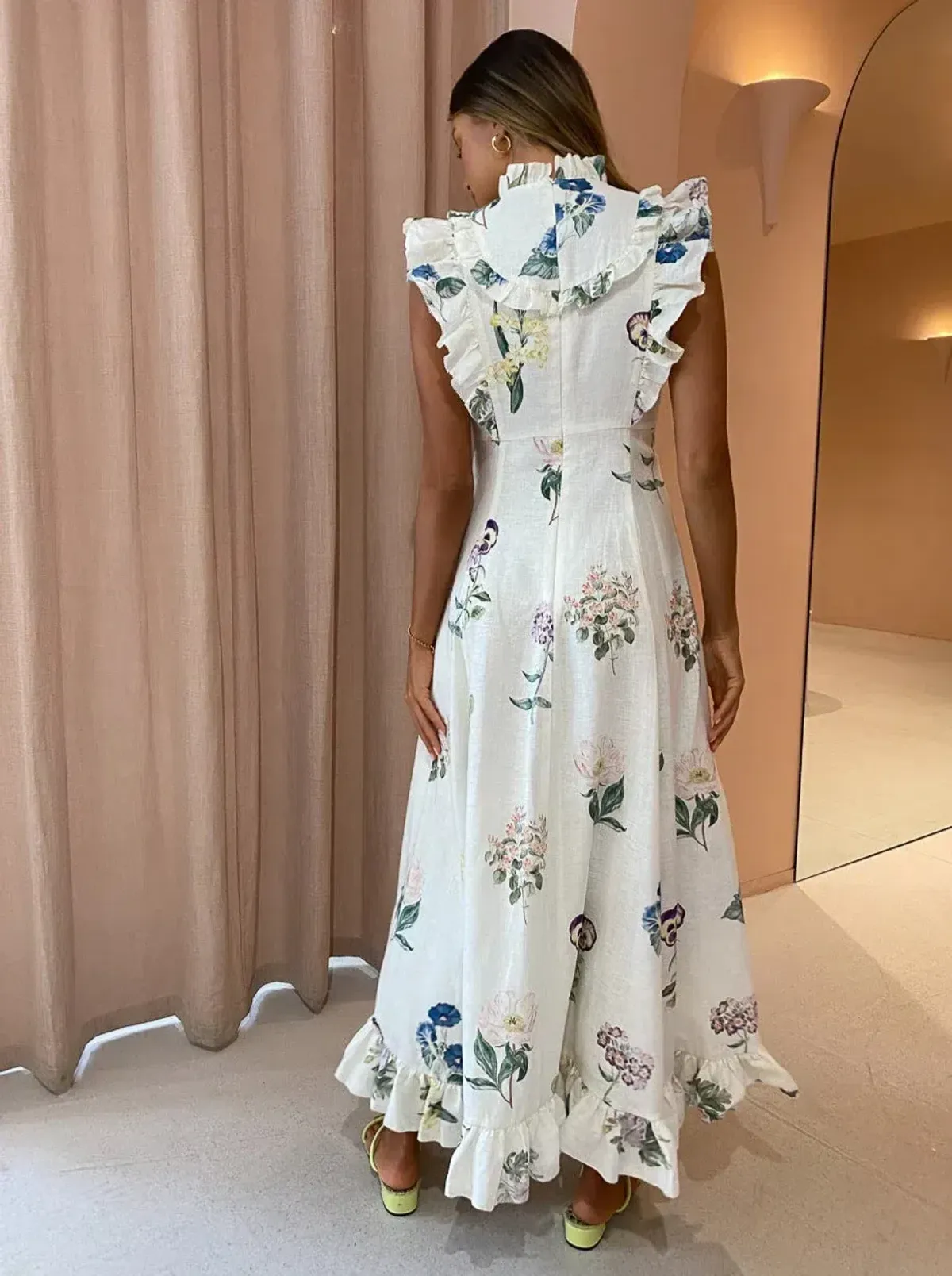 Alemais Jules Floral Midi Maxi Antique Dress White Size 10 - Image 3