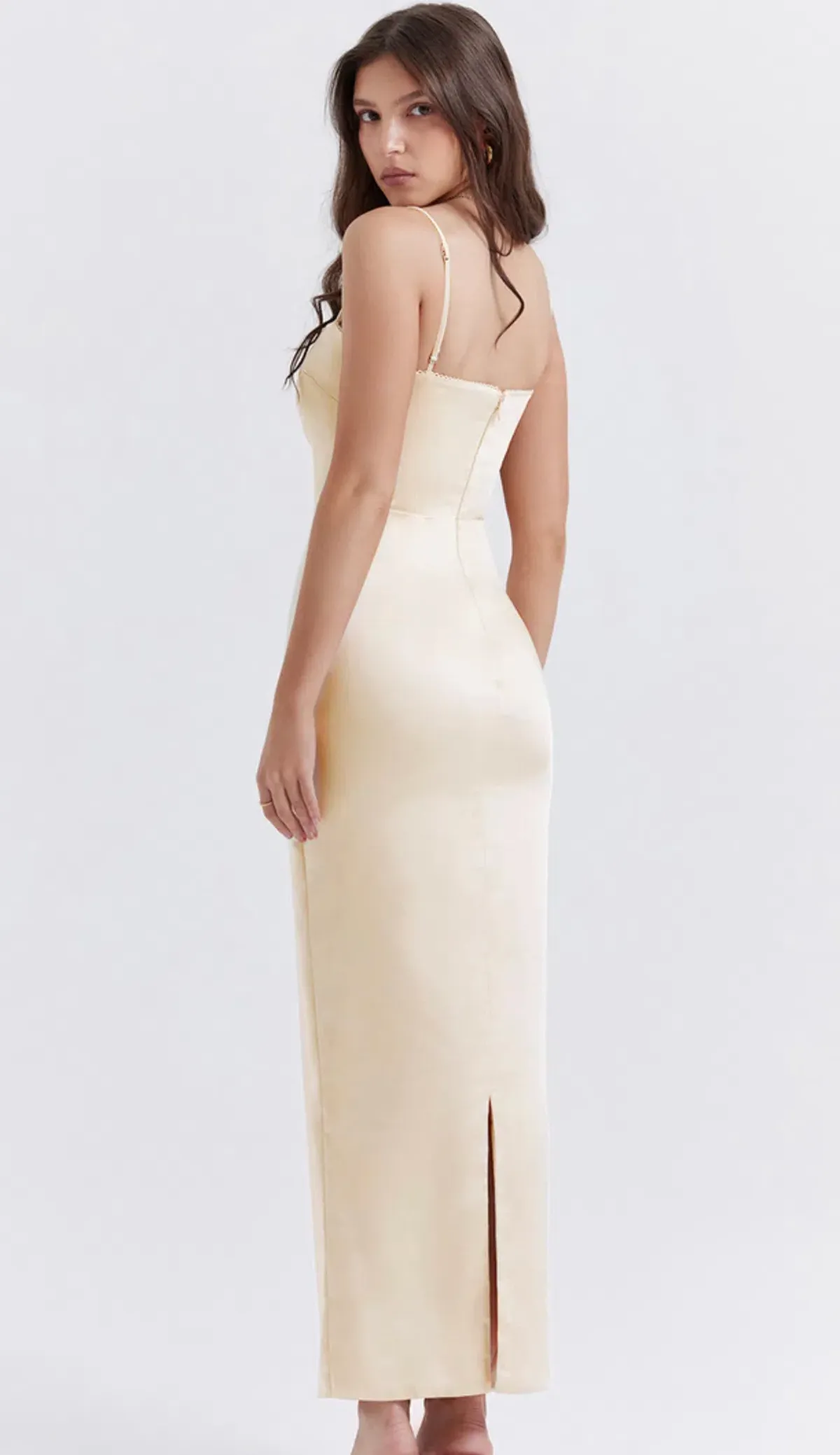House of CB Constanza Vintage Satin Maxi Dress in Cream Yellow Size Small / AU 8 - Image 3