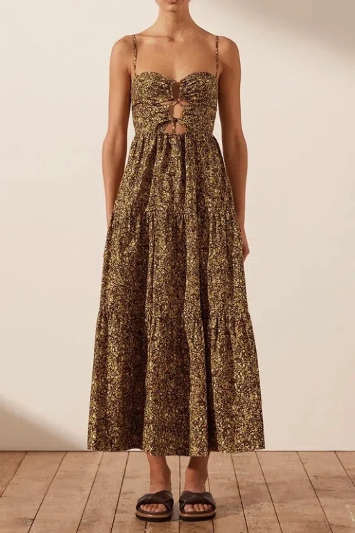 Shona Joy Lilou Lace Up Backless Midi Dress Mimosa Size AU 14 - Image 2