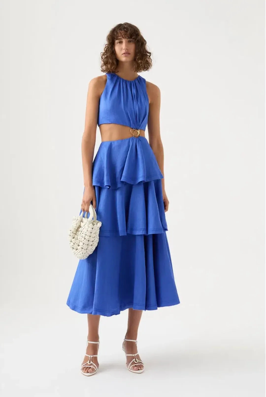 Aje Wave Cut Out Ring Midi Dress Blue Size AU 6 for rent on The Volte - main image