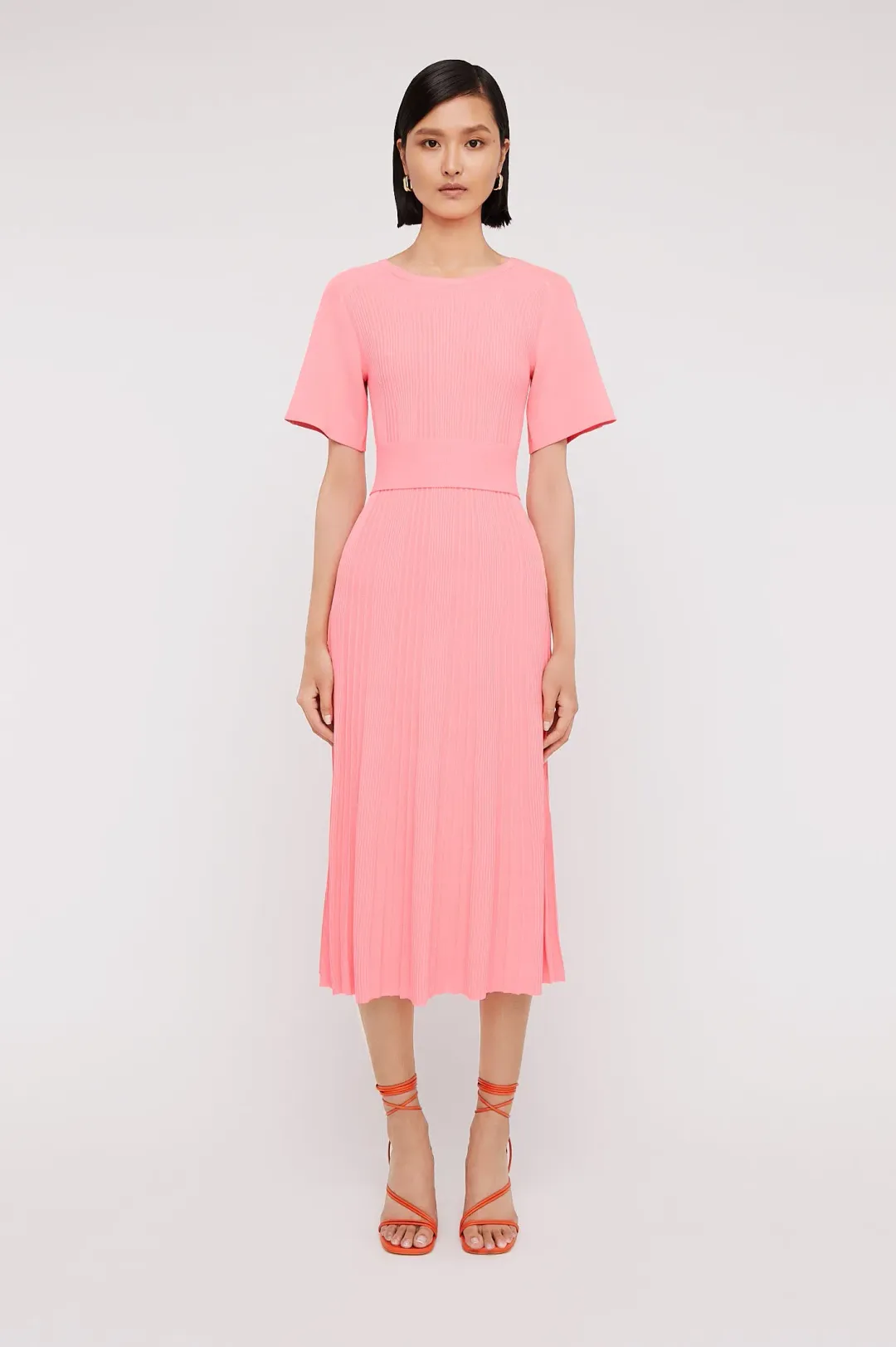 Scanlan Theodore Pleated Ribbed Draped Sleeve Dress in Peach Size S/Au 8 for rent on The Volte - main image