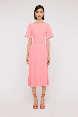 Scanlan Theodore Pleated Ribbed Draped Sleeve Dress in Peach Size S/Au 8 for rent on The Volte - image 1