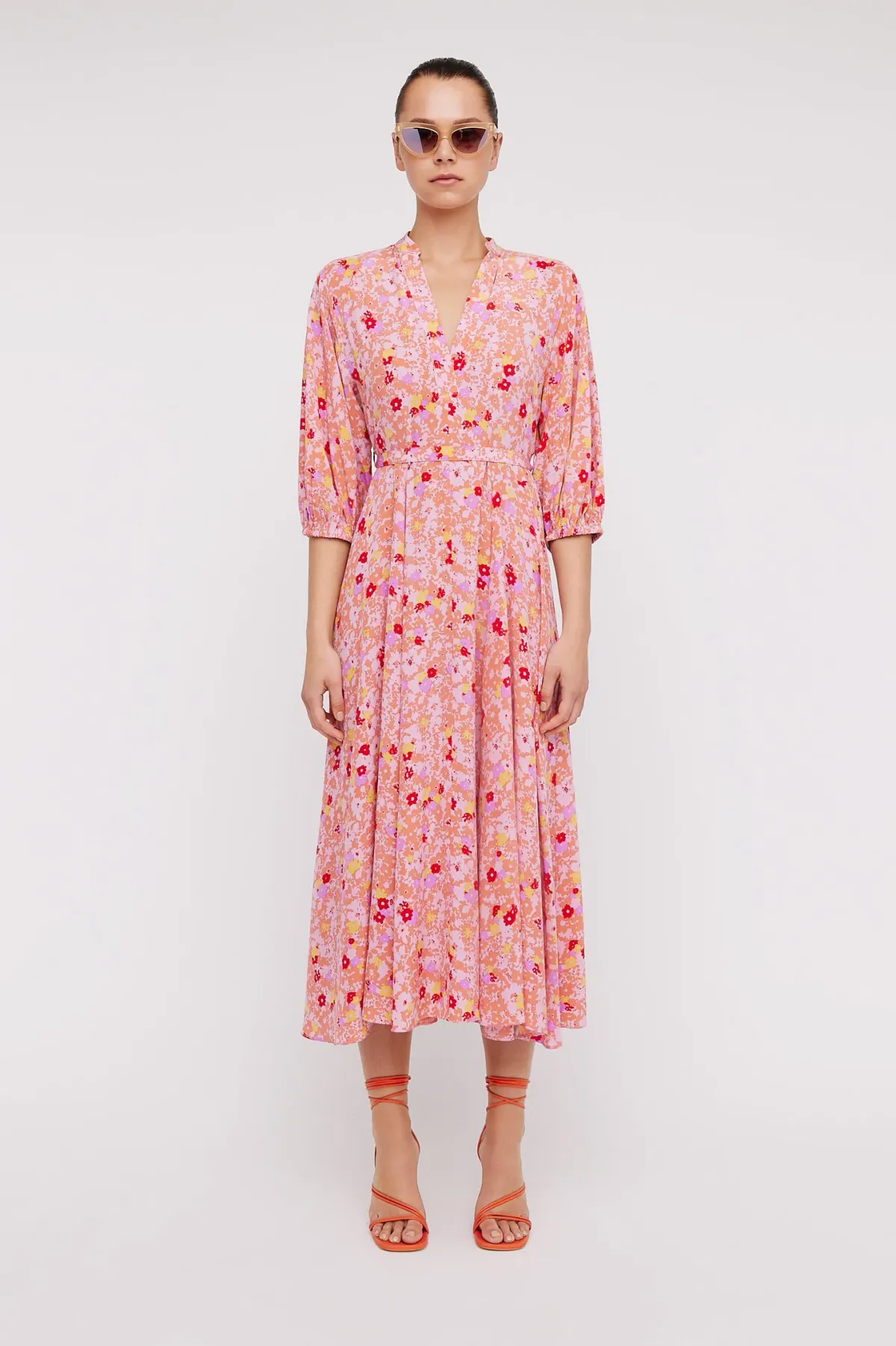 Scanlan Theodore Silk Daisy Floral Dress Peach Size 8 - Image 1