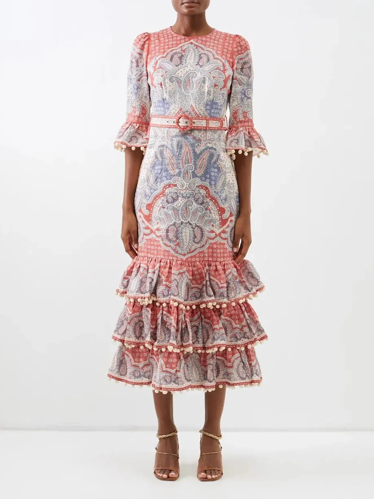 Zimmermann Vitali Paisley-Print Tiered Linen-Voile Dress 0P/AU 6 - Image 1