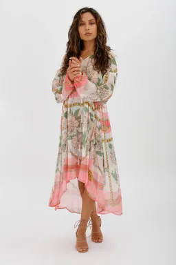 Trelise Cooper Turning Point Dress Pink Floral Print Midi Dress Size M/Au 12 for rent on The Volte - image 1