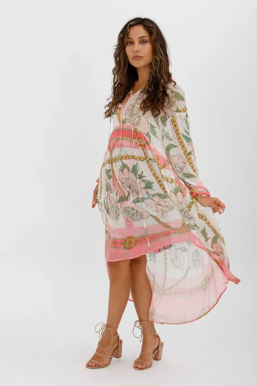 Trelise Cooper Turning Point Dress Pink Floral Print Midi Dress Size M/Au 12 for rent on The Volte - main image