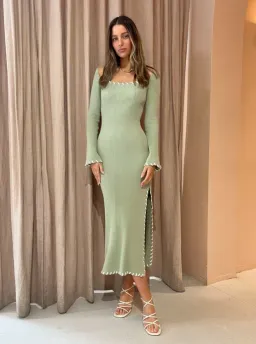 Mon Renn Trace Knit Midi Dress in Sage Size 8 for rent on The Volte - image 3