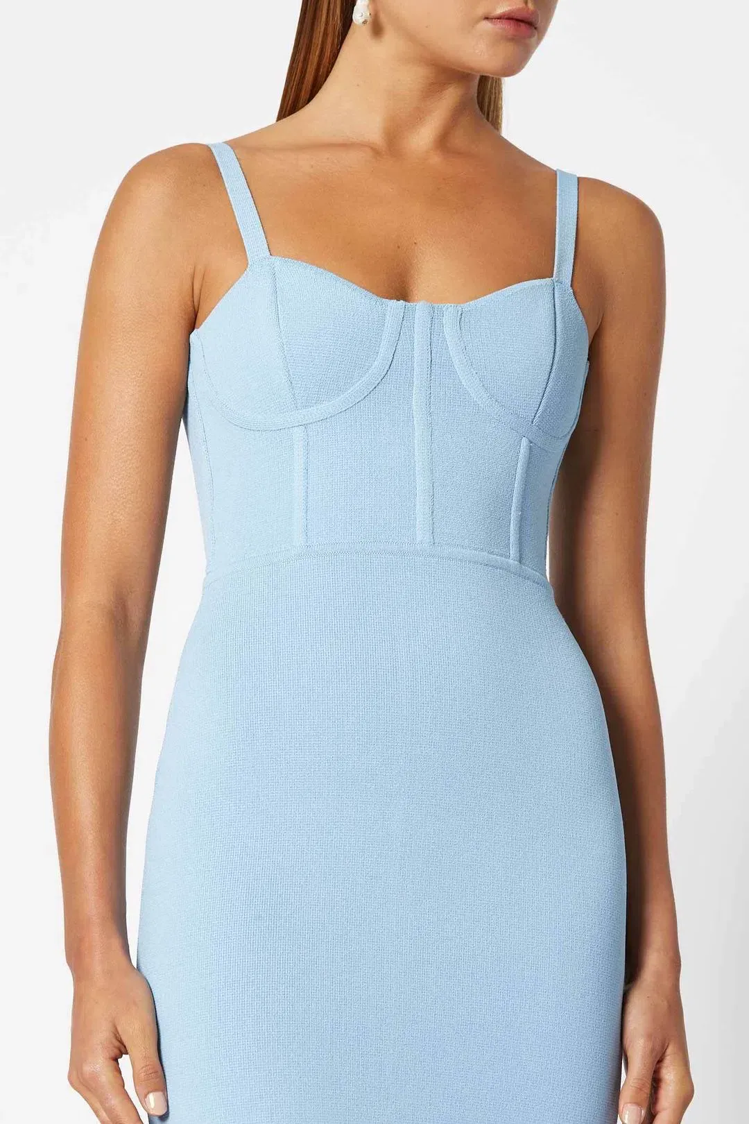 Scanlan Theodore Crepe Knit Bustier Dress Blue Size 8 for rent on The Volte - main image