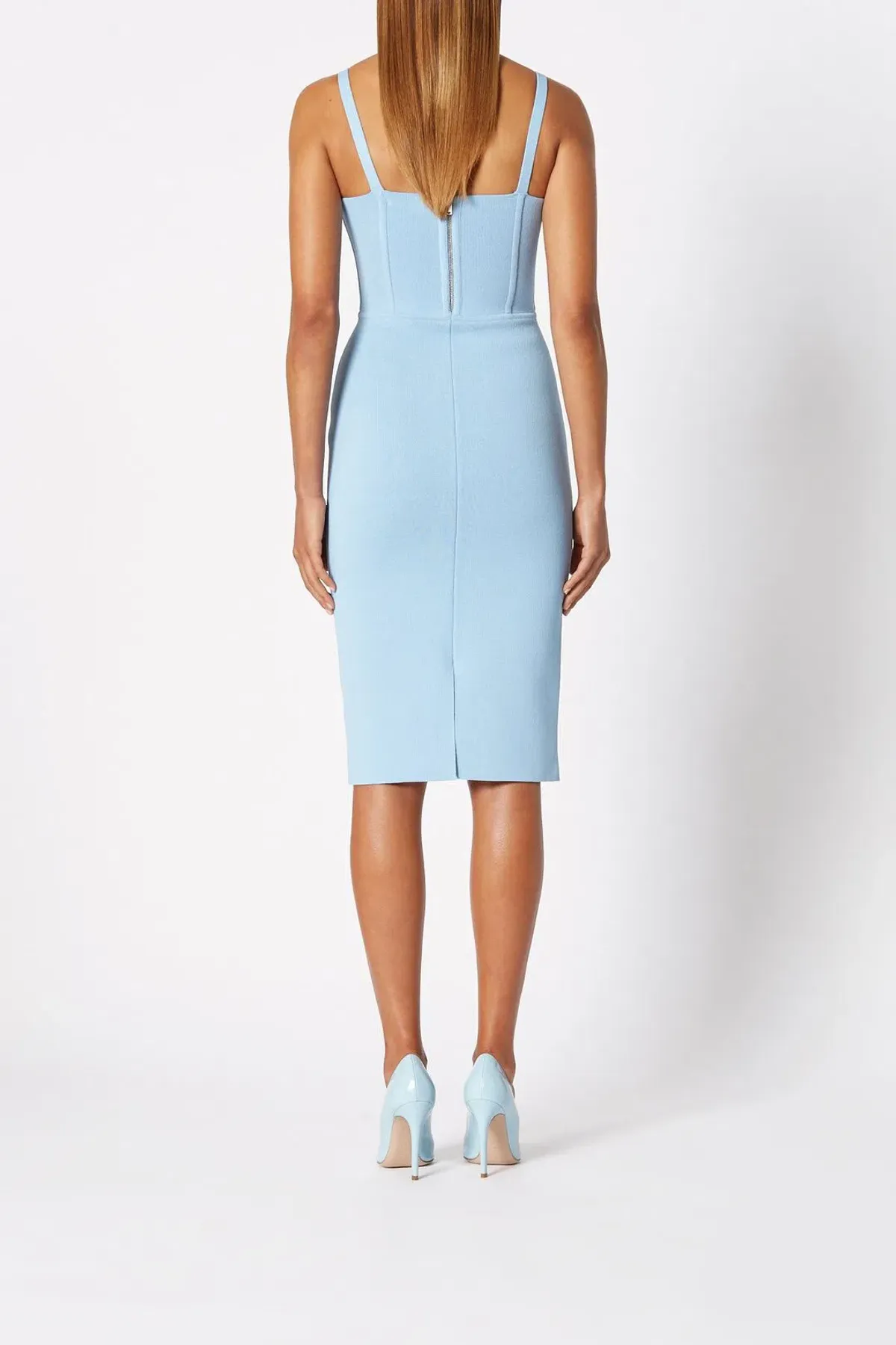 Scanlan Theodore Crepe Knit Bustier Dress Blue Size 8 - Image 3
