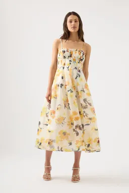 Aje Botanica Cross Back Sunflower Midi Dress Floral Size 4 for rent on The Volte - image 1