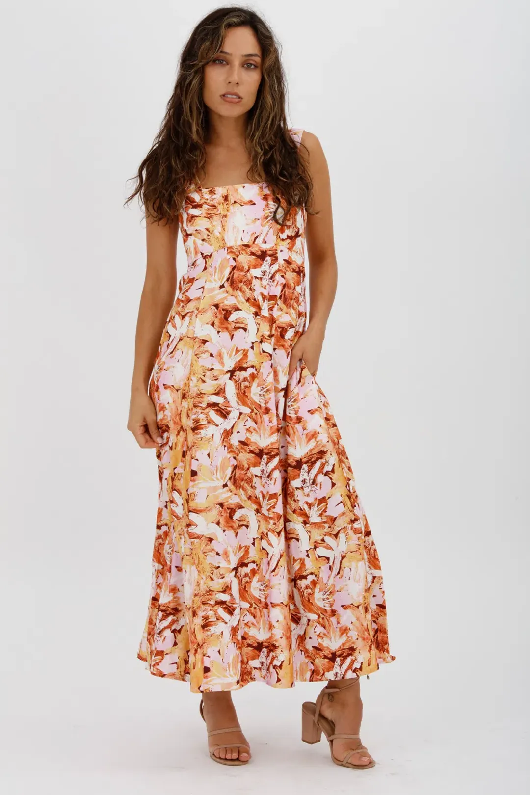 Acler Withington Dress Midi Blush Print Size 8 for rent on The Volte - main image