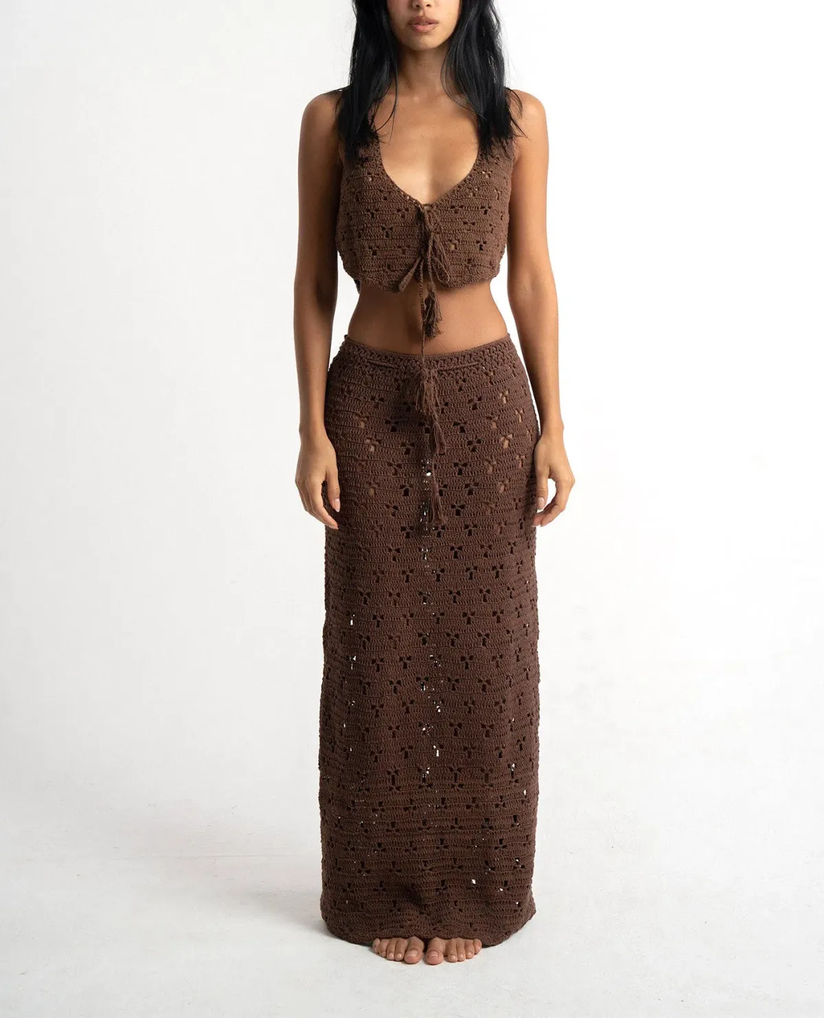 Isabelle Quinn Hazel Crop and Maxi Skirt Set Brown Size 8 - Image 1