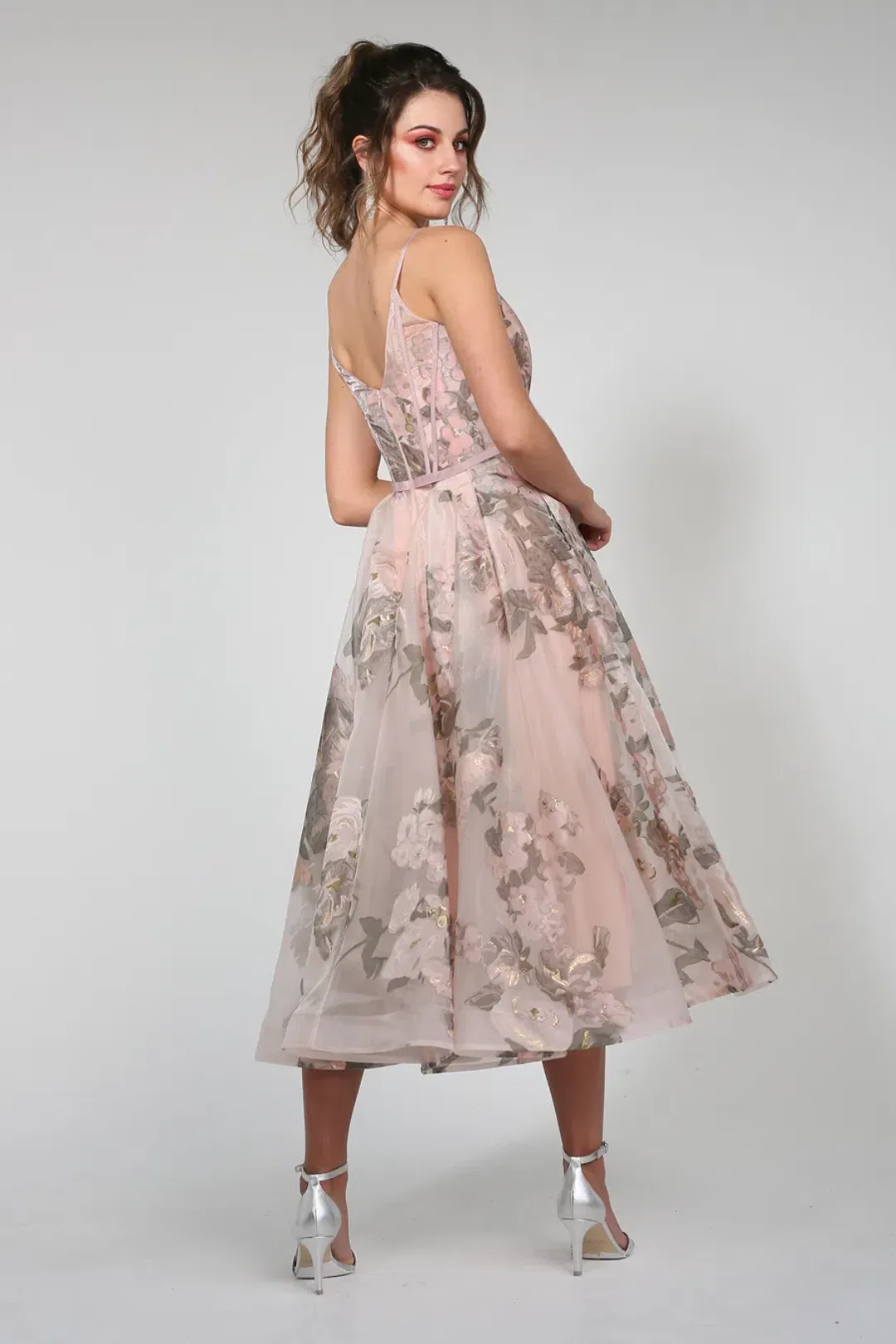 Tina Holly Pastel Floral Dress With Spaghetti Straps With A Line Skirt Floral Size AU 6 for rent on The Volte - main image
