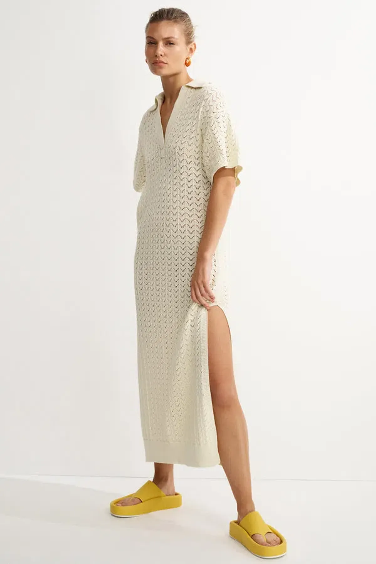 Shona Joy Mikala Crochet Polo Midi Dress Coconut Size M / AU 10 - Image 5