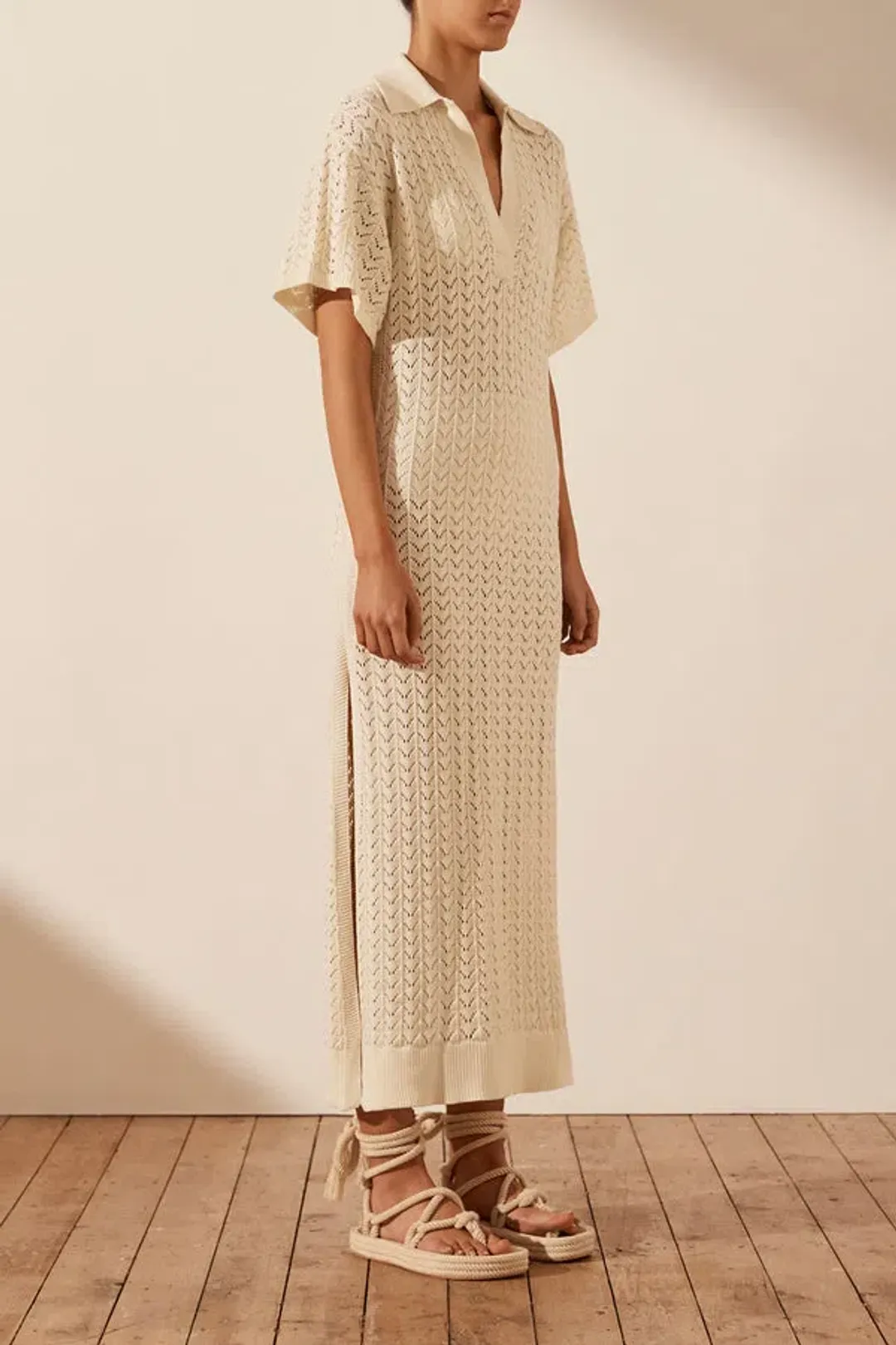 Shona Joy Mikala Crochet Polo Midi Dress Coconut Size M / AU 10 for rent on The Volte - main image