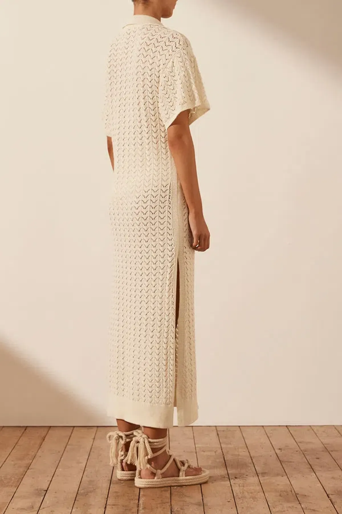 Shona Joy Mikala Crochet Polo Midi Dress Coconut Size M / AU 10 - Image 4