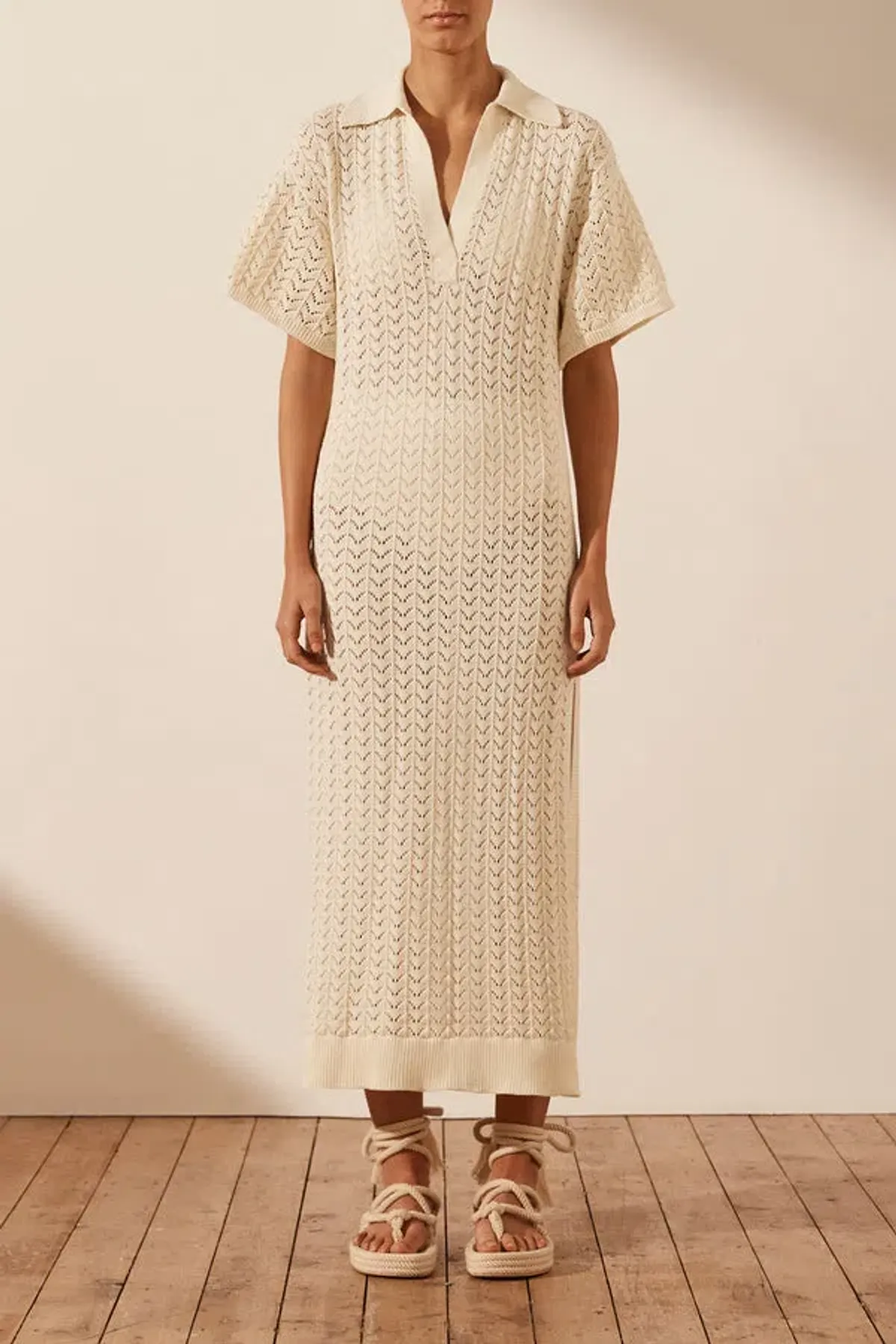 Shona Joy Mikala Crochet Polo Midi Dress Coconut Size M / AU 10 for rent on The Volte - main image