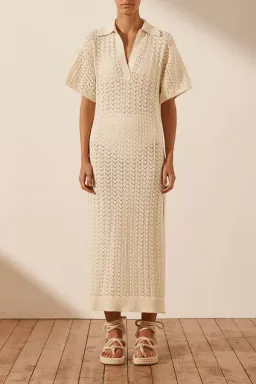 Shona Joy Mikala Crochet Polo Midi Dress Coconut Size M / AU 10 for rent on The Volte - image 1