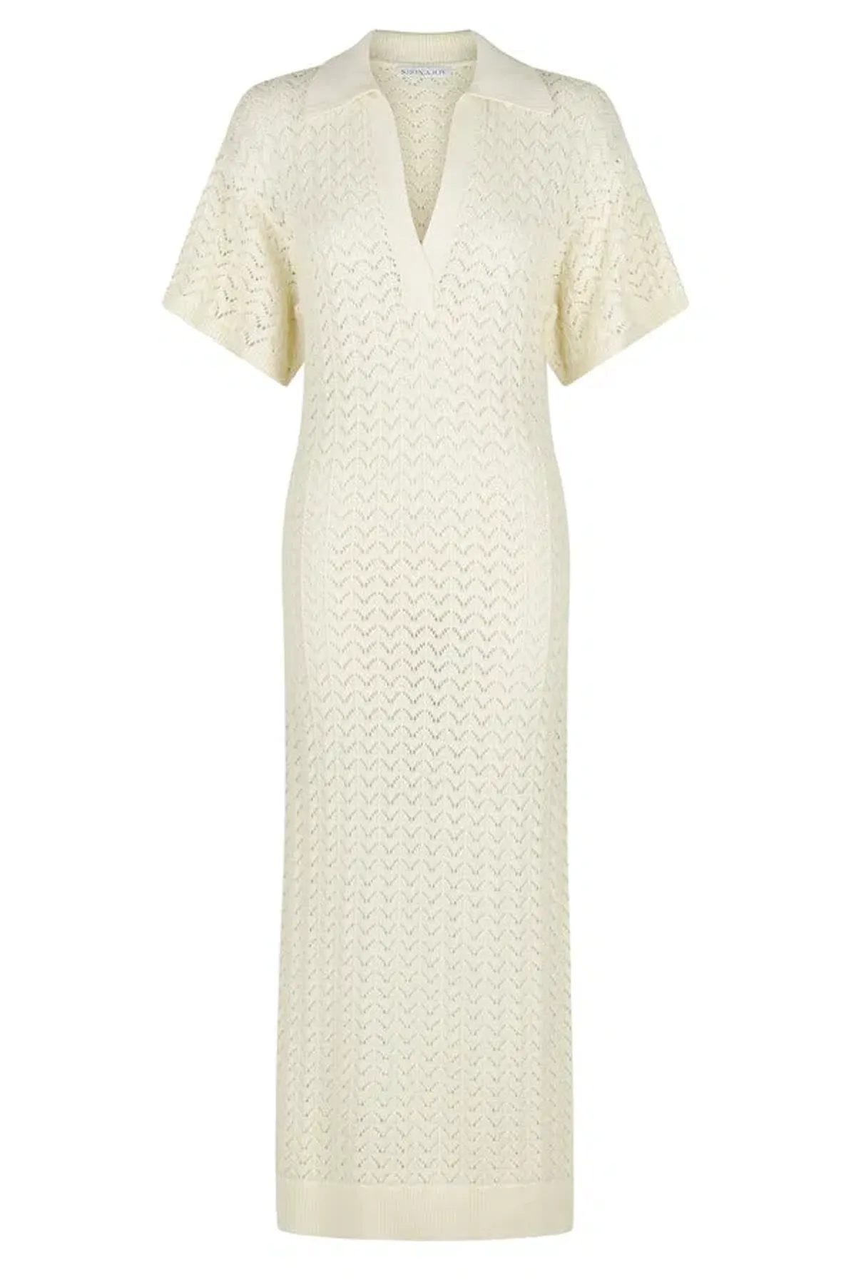 Shona Joy Mikala Crochet Polo Midi Dress Coconut Size M / AU 10 - Image 6