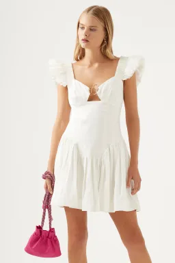 AJE Simone Frill Sleeve Mini Dress Ivory Size 8 (Altered to Size 6) for rent on The Volte - image 2