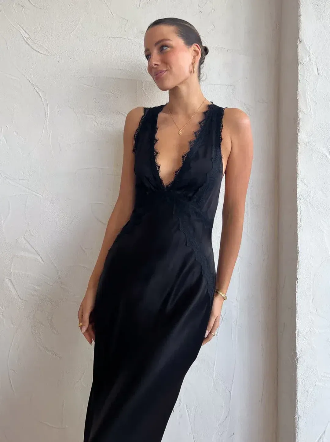 Shona Joy Camille Lace Cross Back Midi Dress Black Size 6 for rent on The Volte - main image