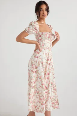 House of CB Rose Print Puff Sleeve Midi Sundress Floral Size L/AU 12 for rent on The Volte - image 2