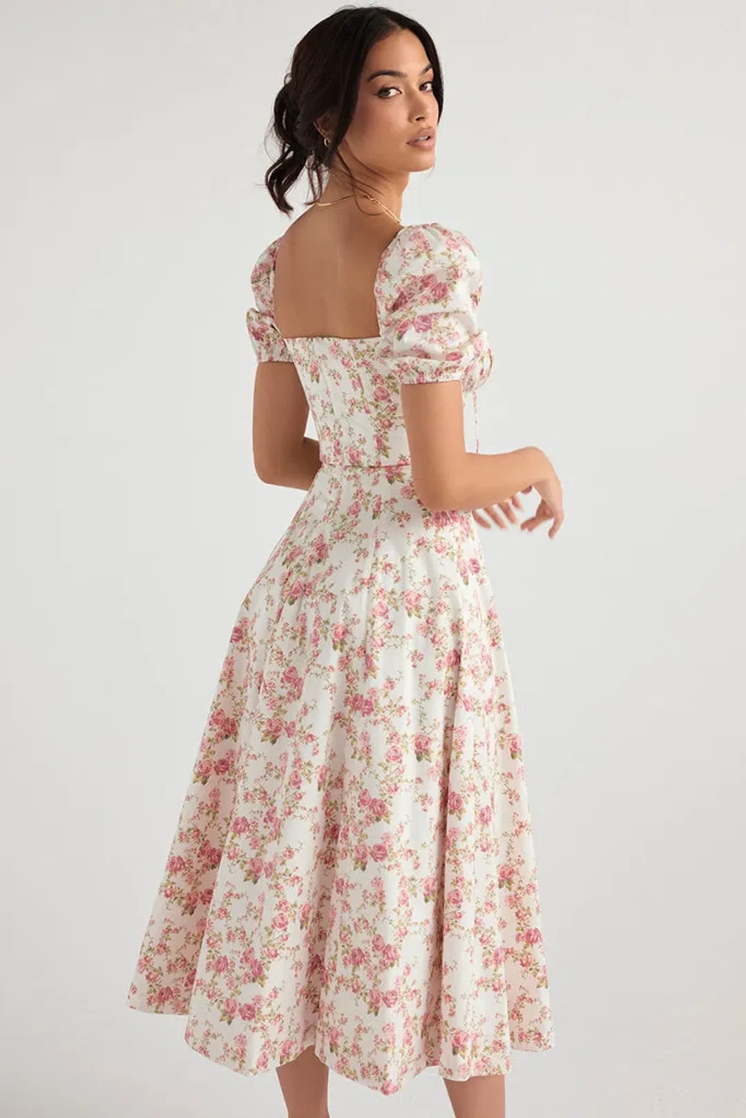 House of CB Rose Print Puff Sleeve Midi Sundress Floral Size L/AU 12 for rent on The Volte - main image